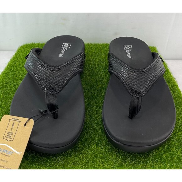 New Spenco Womens Shoreline Snake Sandals Size 6.5B Black Flip Flops Orthotic Su - Picture 2 of 10